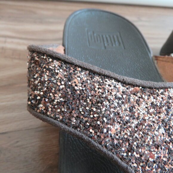 FITFLOP Lulu Chocolate Metallic Glitter Flip Flop Thong Sandals - Size US 7 - Picture 7 of 16